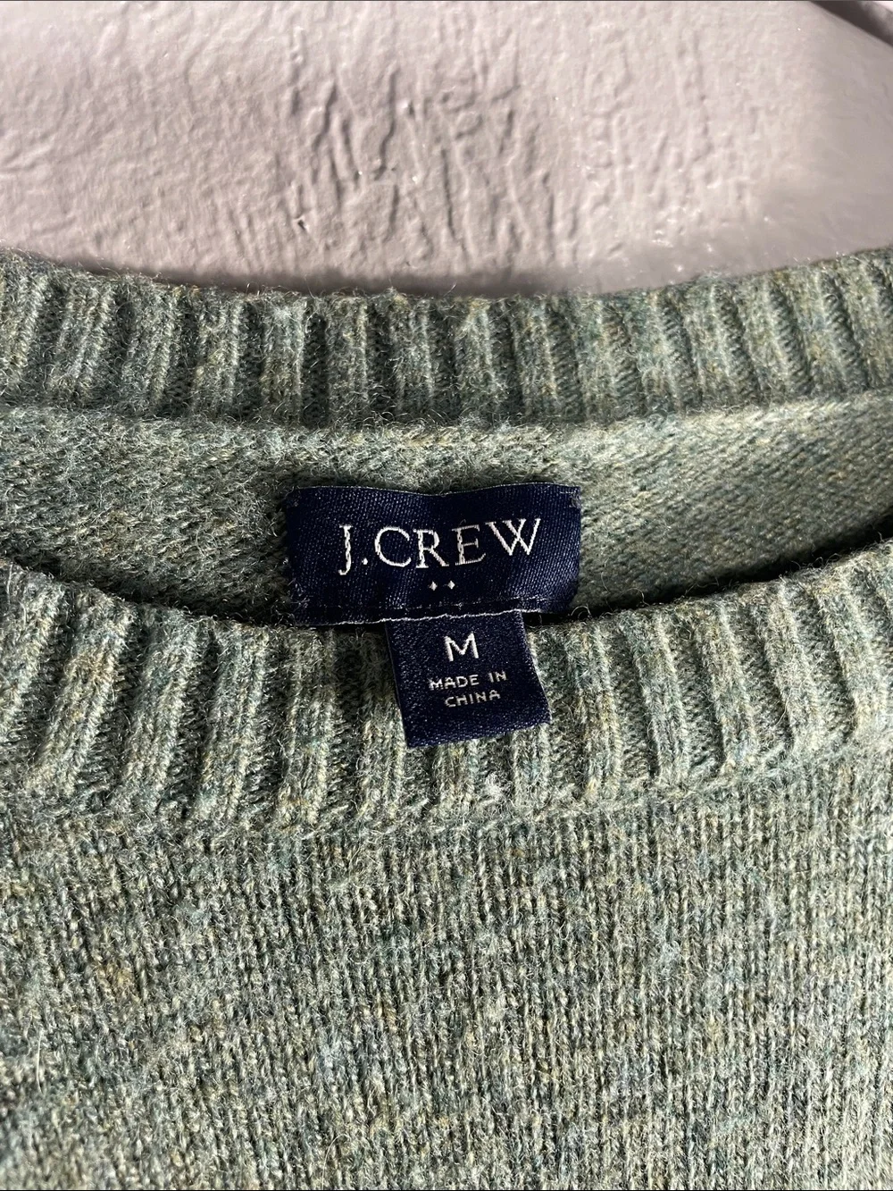 J Crew Sweater Mens M Sage Green Lambswool Blend Crewneck Pullover Knit